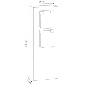 2-fach Schuko-Steckdosensäule 26cm graphit (für EU-Stecker)