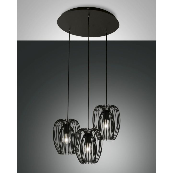 Fabas Luce 3er-Pendelleuchte CAMP Schwarz 50 cm 3677-47-101