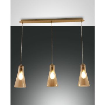 Fabas Luce 3er-Pendelleuchte DAFNE Messing/amber 3596-47-125
