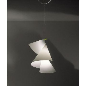 Willydilly Pendelleuchte von Ingo Maurer, lichtdurchlässiger Karton, japanische Leuchtstoff-Wäscheklammer, schräger Kegel-Baldachin, höhenverstellbar, blendfreies Licht.