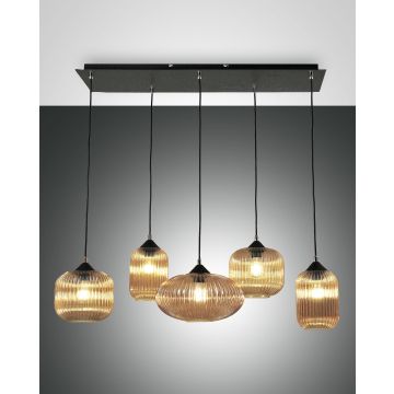 Fabas Luce 5er-Pendelleuchte GILLIS amber 3627-48-125