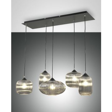 Fabas Luce 5er-Pendelleuchte GILLIS fume 3627-48-126