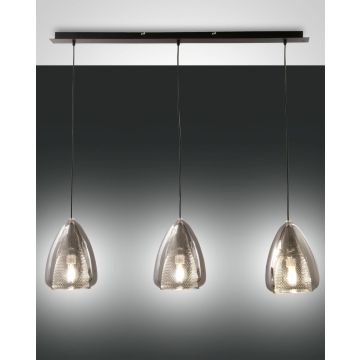 Fabas Luce 3er-Pendelleuchte BRITTON Transparent Grau 3673-48-126