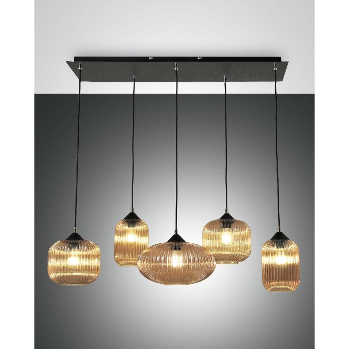 Fabas Luce 5er-Pendelleuchte GILLIS amber 3627-48-125