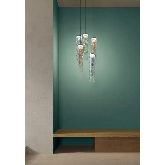 LED-Pendelleuchte JER blau/grün/braun geschliffen