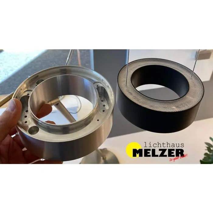 Knapstein Zera Pendelleuchte Draufsicht Prismanabdeckung mit Rohteil daneben - made in Germany