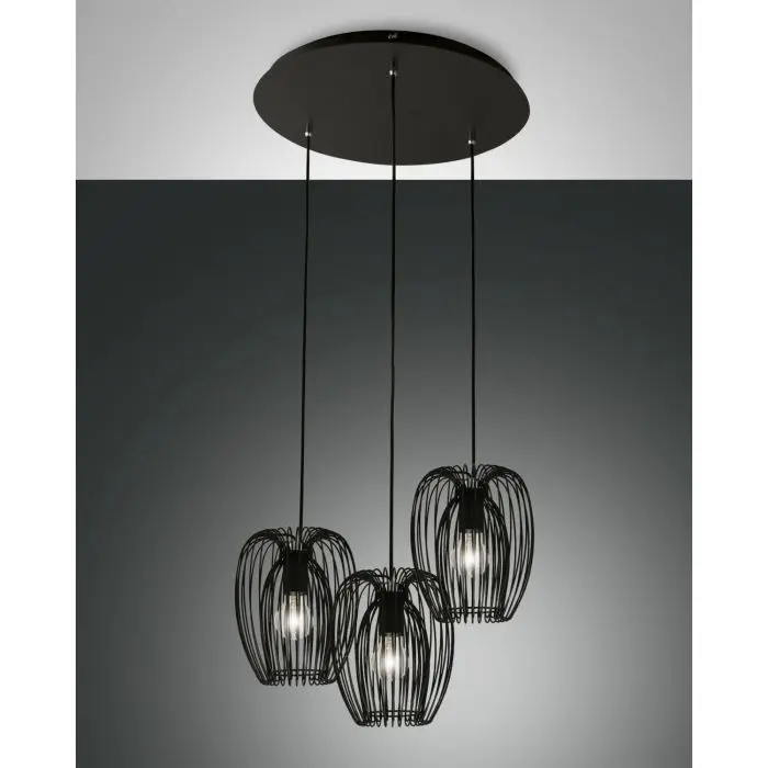 Fabas Luce 3er-Pendelleuchte CAMP Schwarz 50 cm 3677-47-101 Fabas Luce 3er-Pendelleuchte CAMP Schwarz 50 cm 3677-47-101