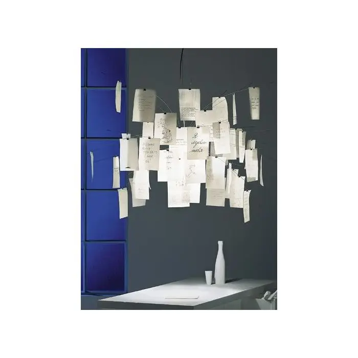 Zettel'z 5 Hängeleuchte von Ingo Maurer, mit 31 bedruckten und 49 unbedruckten Blättern in DIN A5, individuell gestaltbar, warmes, diffuses Licht, japanisches Papier.